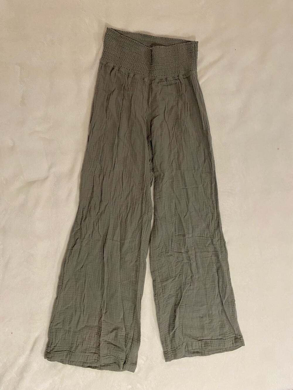 Sincerely Jules Sage Green Gauze Smocked Waist Wide Leg Pants